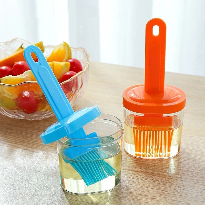 Silicone Basting Brush with Refillable Oil Bottle, 17cm BBQ Brush, 4 Colours
