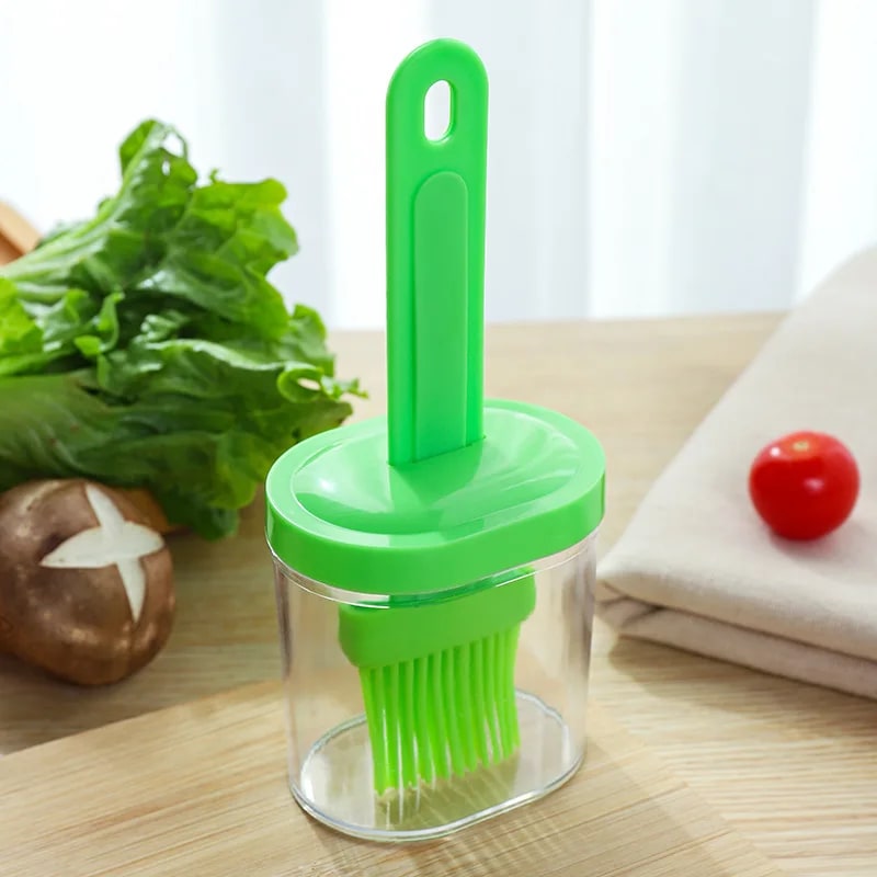 Silicone Basting Brush with Refillable Oil Bottle, 17cm BBQ Brush, 4 Colours - green