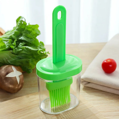 Silicone Basting Brush with Refillable Oil Bottle, 17cm BBQ Brush, 4 Colours - green