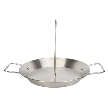 Vertical Skewer Roasting Pan Set with 3 Removable Spikes, 2 Brushes, Silver