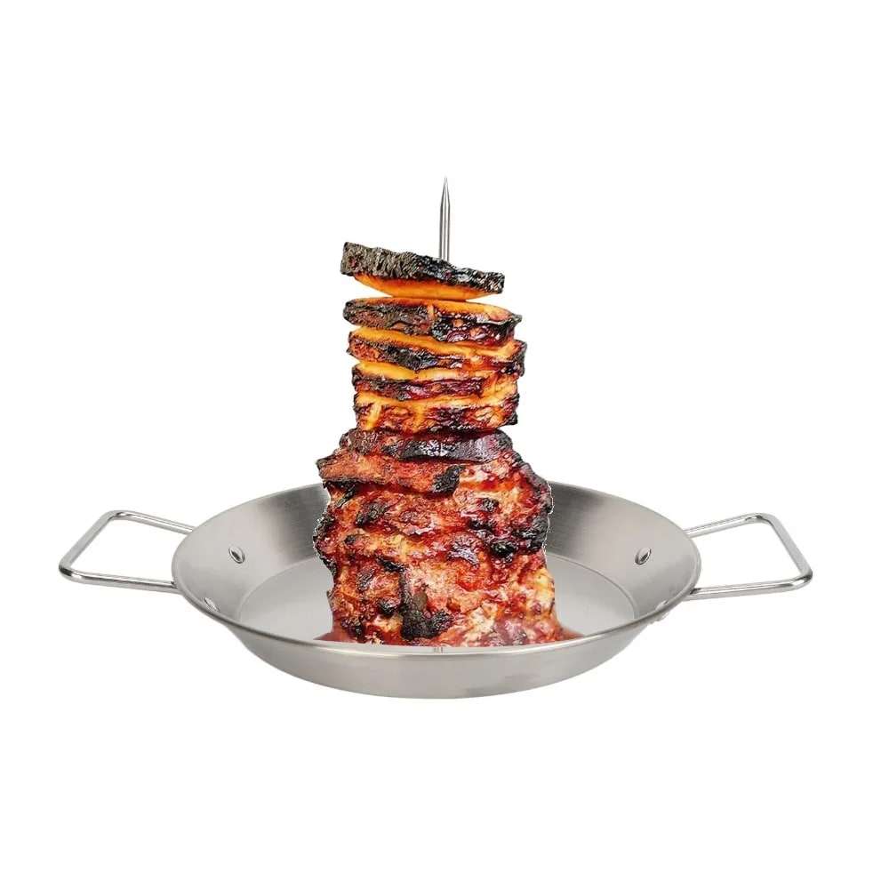 Vertical Skewer Roasting Pan Set with 3 Removable Spikes, 2 Brushes, Silver