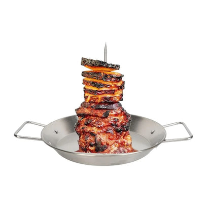 Vertical Skewer Roasting Pan Set with 3 Removable Spikes, 2 Brushes, Silver