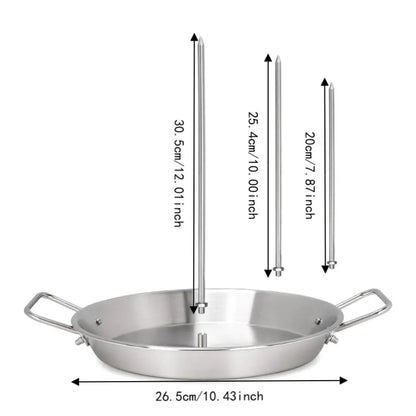 Vertical Skewer Roasting Pan Set with 3 Removable Spikes, 2 Brushes, Silver