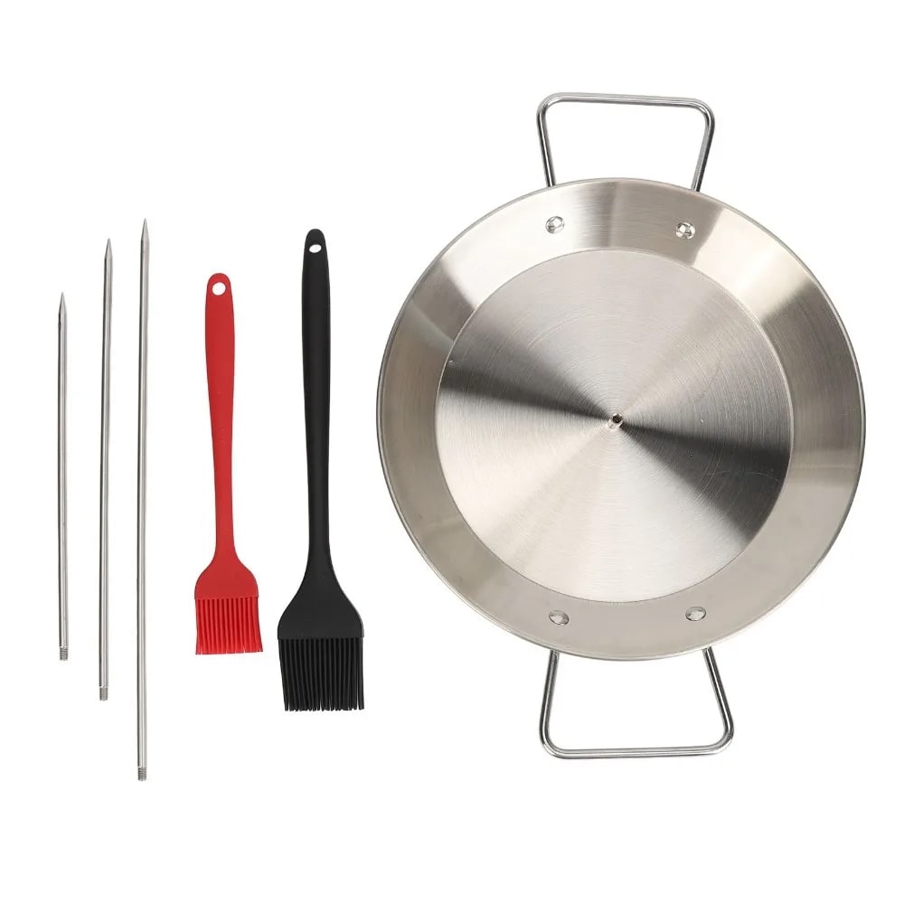 Vertical Skewer Roasting Pan Set with 3 Removable Spikes, 2 Brushes, Silver