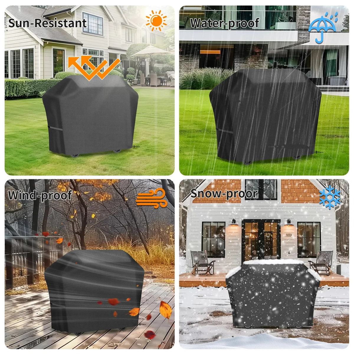 Black Waterproof BBQ Cover for Gas, Charcoal and Electric Grills, Multiple Sizes