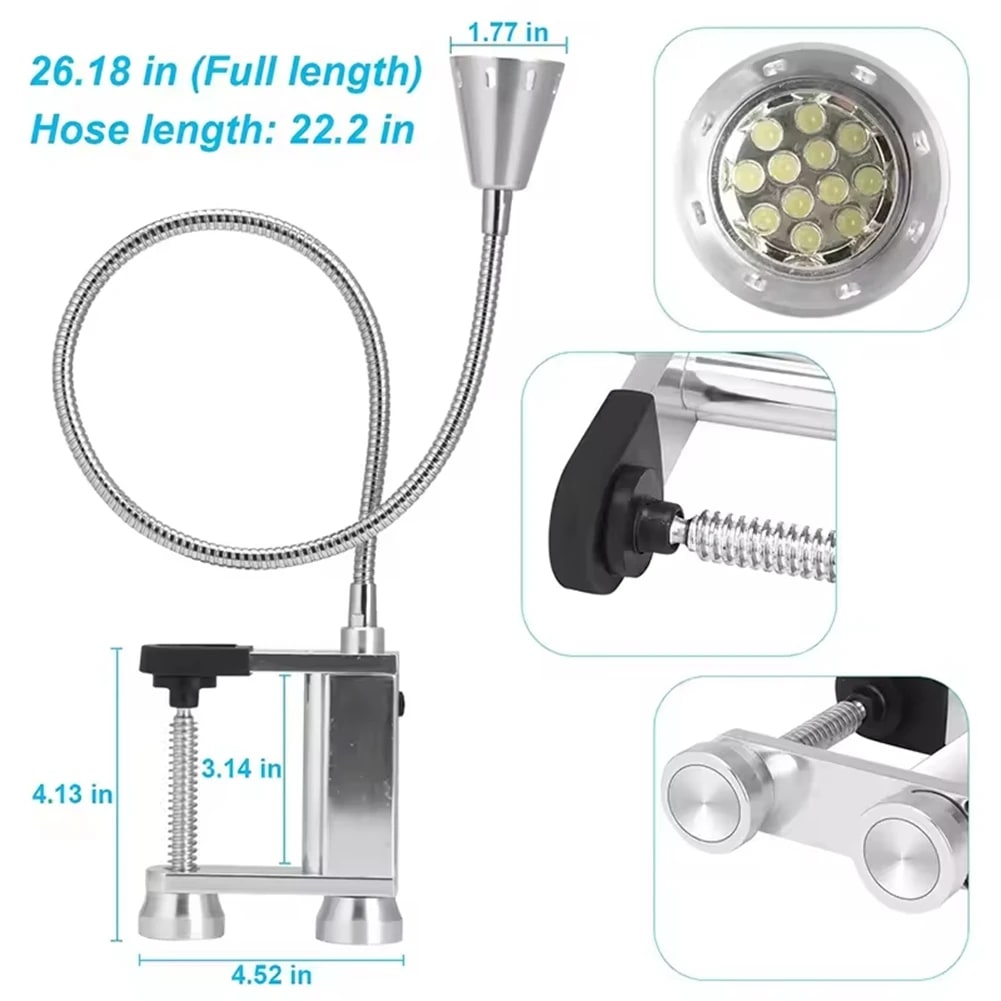 LED BBQ Grill Light with Flexible 360° Gooseneck, Magnetic Base and Screw Clamp, Silver