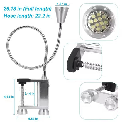 LED BBQ Grill Light with Flexible 360° Gooseneck, Magnetic Base and Screw Clamp, Silver