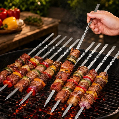 Stainless Steel Barbecue Skewers, Reusable 10-Piece Pack Options