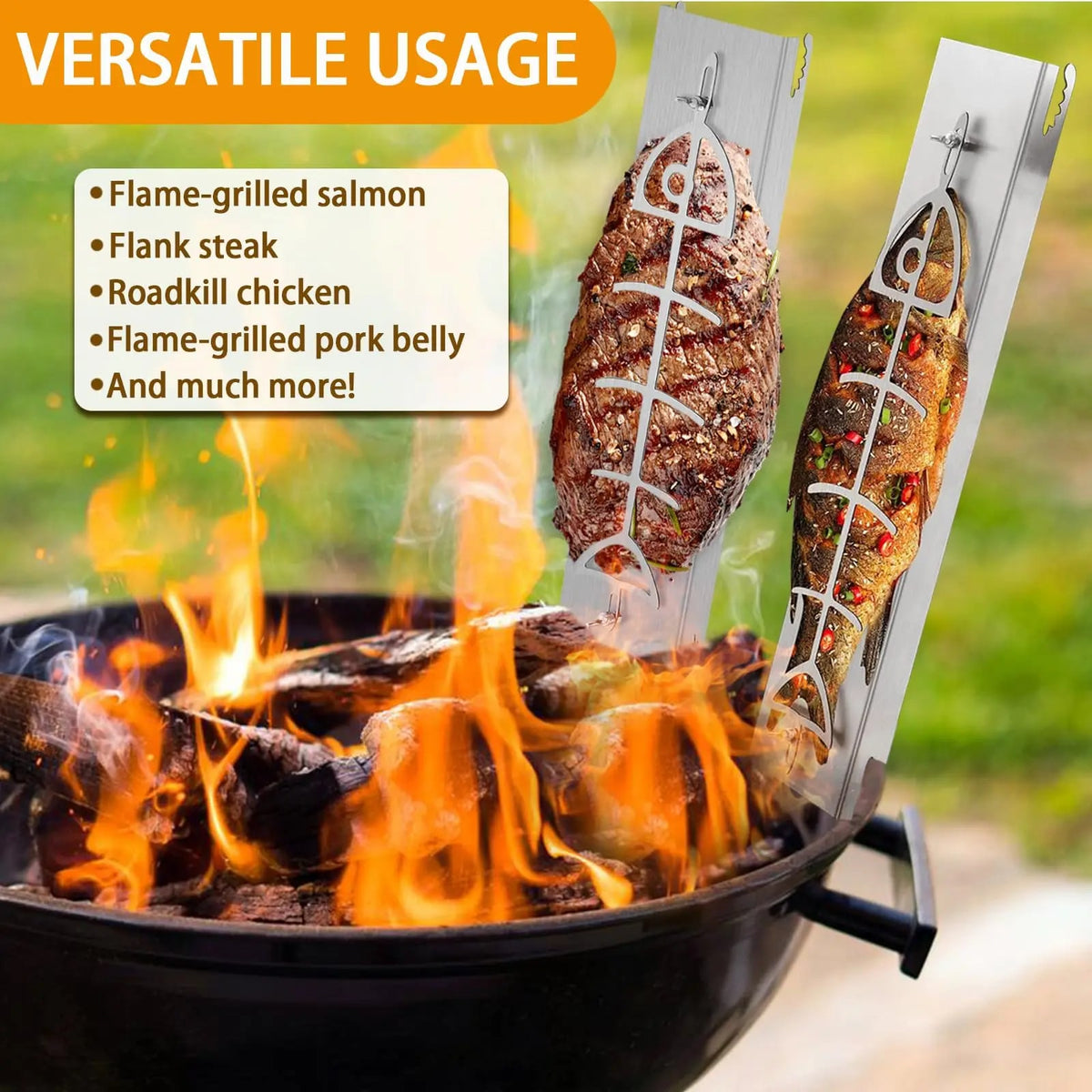 304 Stainless Steel Salmon Holder BBQ Rack, Detachable, 54cm