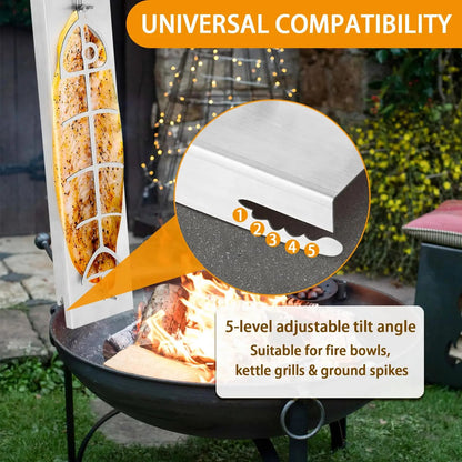 304 Stainless Steel Salmon Holder BBQ Rack, Detachable, 54cm