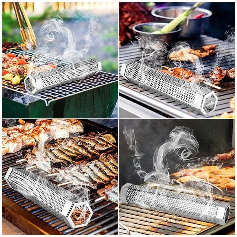 Metal BBQ Smoker Tube for Hot and Cold Smoking, Round or Hexagonal, 6 or 12 Inch