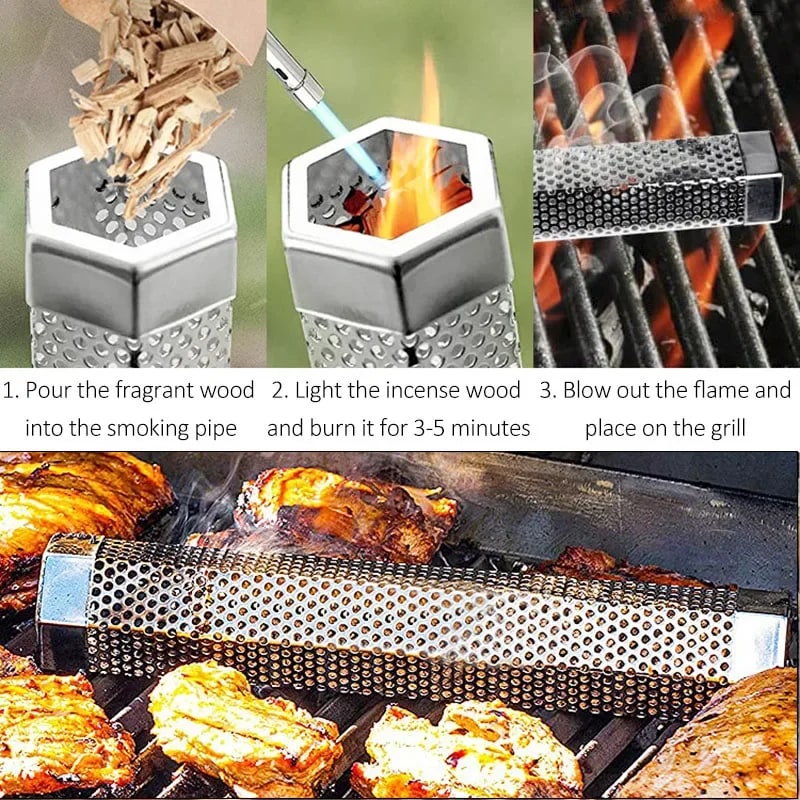 Metal BBQ Smoker Tube for Hot and Cold Smoking, Round or Hexagonal, 6 or 12 Inch