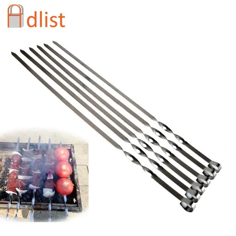 Stainless Steel BBQ Skewers, 55cm Flat Shish Kebab Forks, 6/10/12 Piece Options