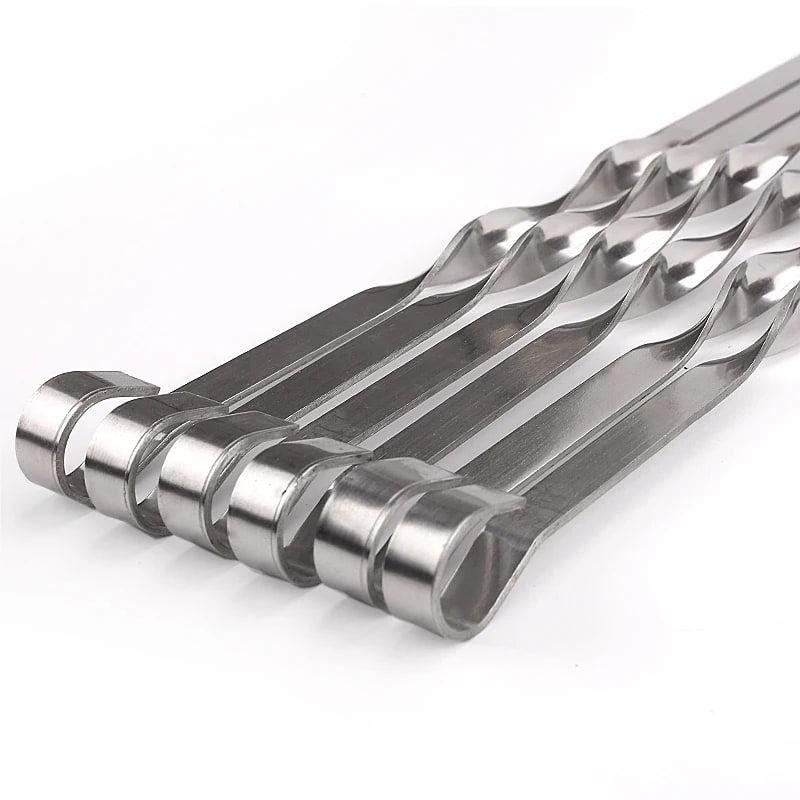 Stainless Steel BBQ Skewers, 55cm Flat Shish Kebab Forks, 6/10/12 Piece Options