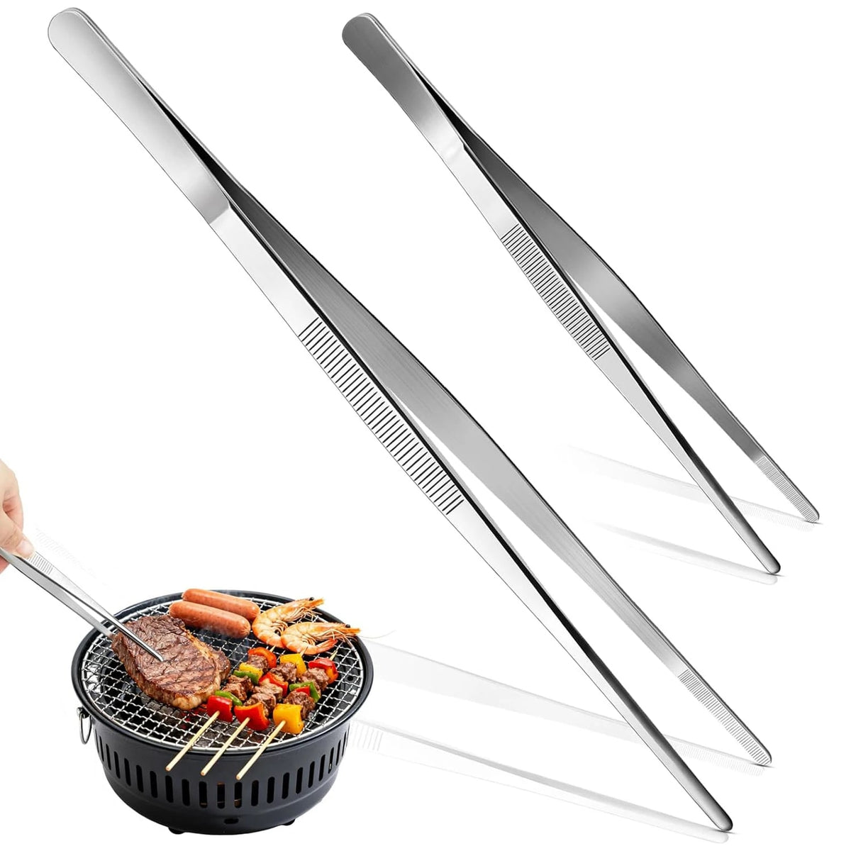 Stainless Steel Food Tweezers with Serrated Tips, 20cm or 30cm