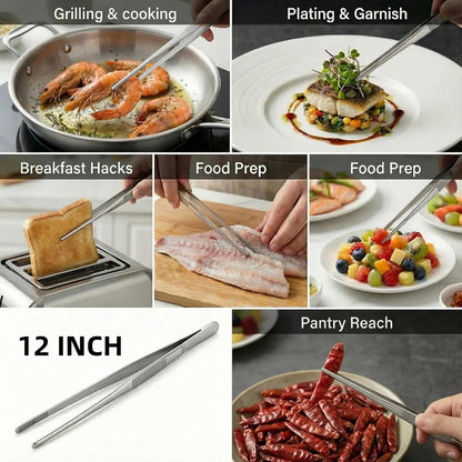 Stainless Steel Food Tweezers with Serrated Tips, 20cm or 30cm