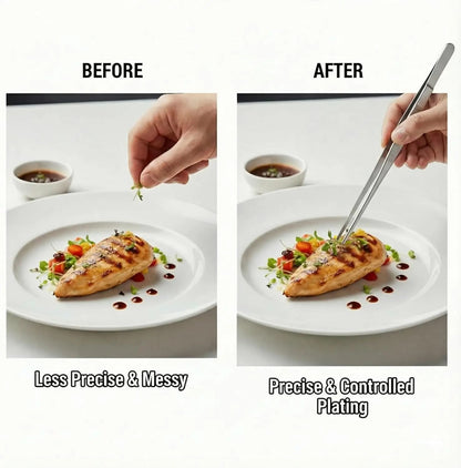 Stainless Steel Food Tweezers with Serrated Tips, 20cm or 30cm