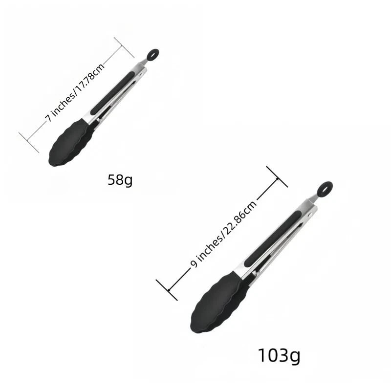 Stainless Steel BBQ Tongs with Silicone Tips, 7 or 9 Inch - 7in 9in