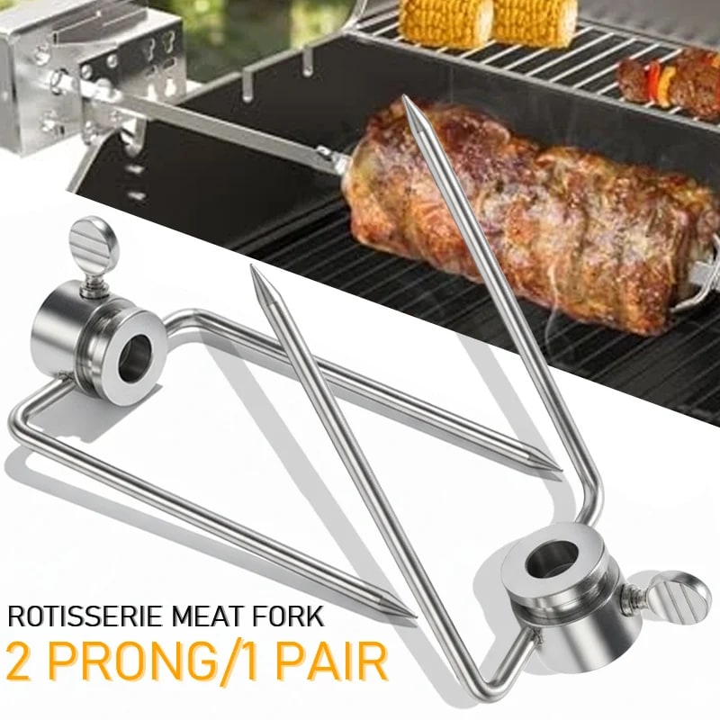 Stainless Steel Rotisserie Fork BBQ Spit Holder, 2 or 4 Prong Options