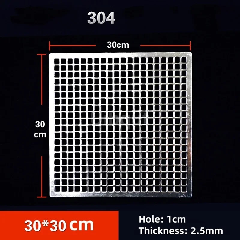304 Stainless Steel BBQ Mesh Grill Plate, 1cm Grid, Multiple Sizes - 30x30cm