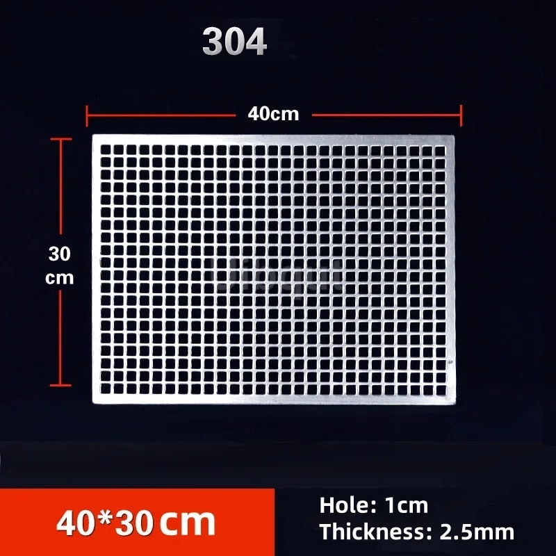 304 Stainless Steel BBQ Mesh Grill Plate, 1cm Grid, Multiple Sizes - 40x30cm