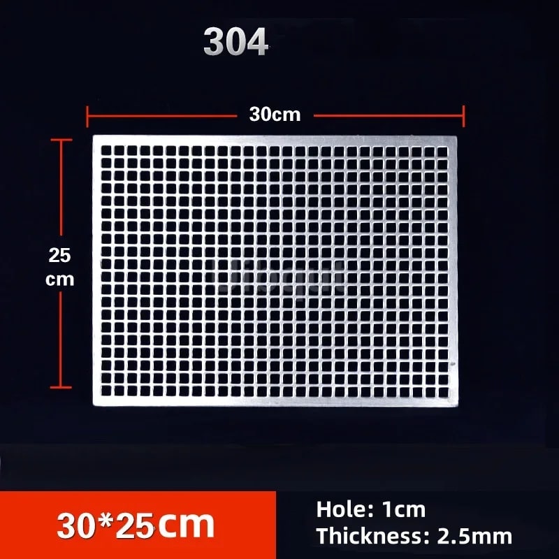 304 Stainless Steel BBQ Mesh Grill Plate, 1cm Grid, Multiple Sizes - 30x25cm