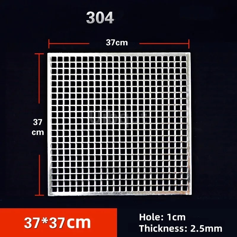 304 Stainless Steel BBQ Mesh Grill Plate, 1cm Grid, Multiple Sizes - 37x37cm