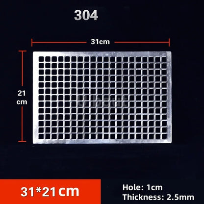 304 Stainless Steel BBQ Mesh Grill Plate, 1cm Grid, Multiple Sizes - 31x21cm