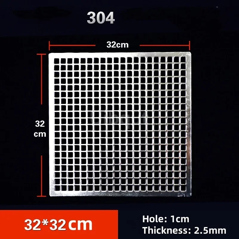 304 Stainless Steel BBQ Mesh Grill Plate, 1cm Grid, Multiple Sizes - 32x32cm