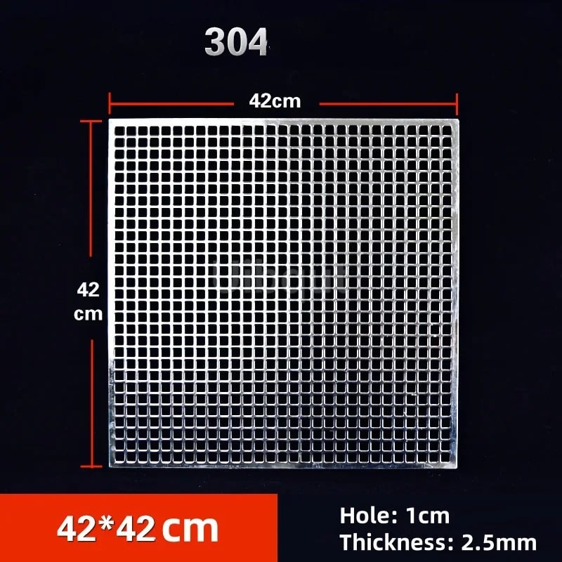 304 Stainless Steel BBQ Mesh Grill Plate, 1cm Grid, Multiple Sizes - 42x42cm