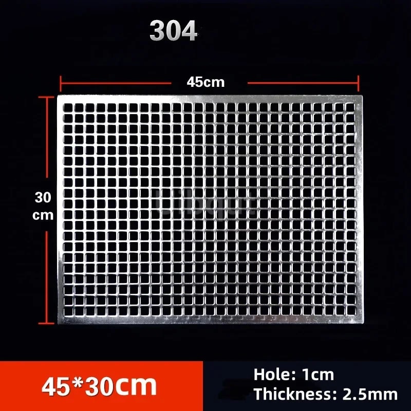 304 Stainless Steel BBQ Mesh Grill Plate, 1cm Grid, Multiple Sizes - 45x30cm