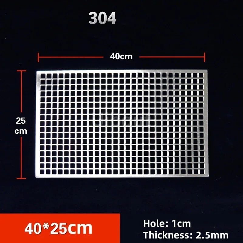 304 Stainless Steel BBQ Mesh Grill Plate, 1cm Grid, Multiple Sizes - 40x25cm