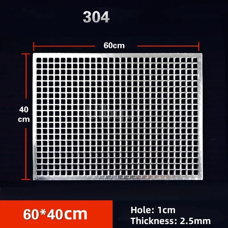 304 Stainless Steel BBQ Mesh Grill Plate, 1cm Grid, Multiple Sizes - 60x40cm