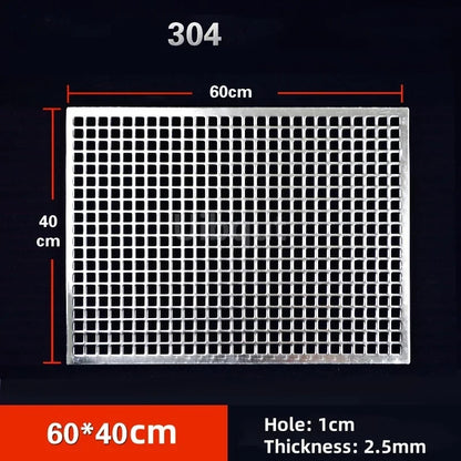 304 Stainless Steel BBQ Mesh Grill Plate, 1cm Grid, Multiple Sizes - 60x40cm