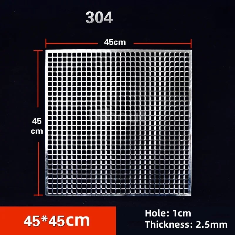304 Stainless Steel BBQ Mesh Grill Plate, 1cm Grid, Multiple Sizes - 45x45cm