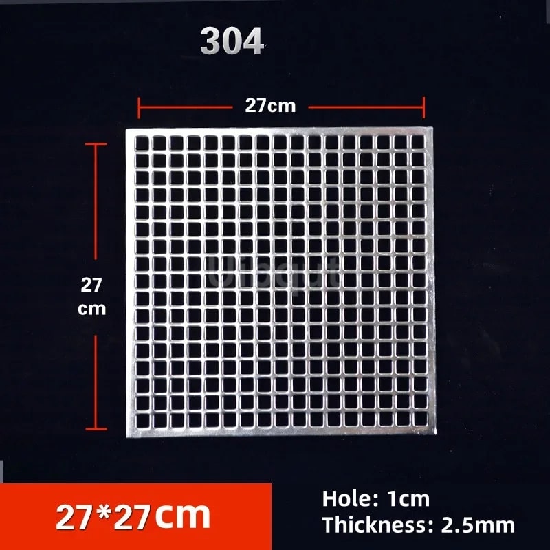 304 Stainless Steel BBQ Mesh Grill Plate, 1cm Grid, Multiple Sizes - 27x27cm