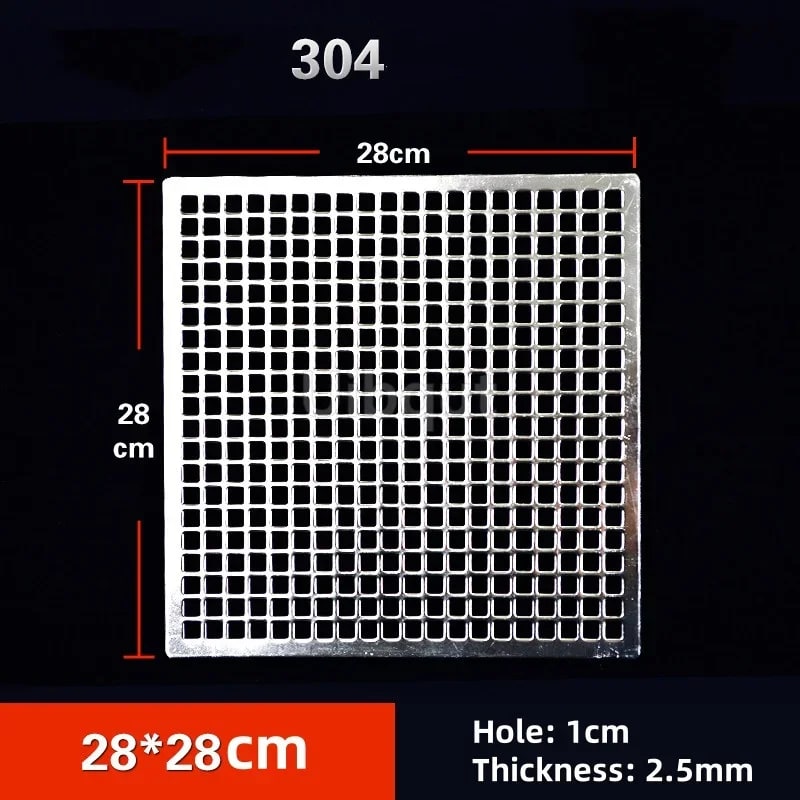 304 Stainless Steel BBQ Mesh Grill Plate, 1cm Grid, Multiple Sizes - 28x28cm