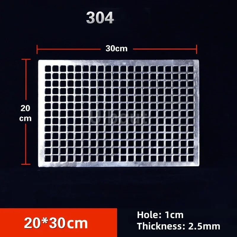 304 Stainless Steel BBQ Mesh Grill Plate, 1cm Grid, Multiple Sizes - 20x30cm
