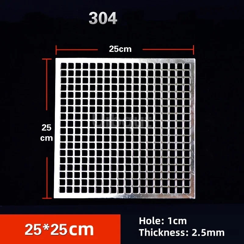 304 Stainless Steel BBQ Mesh Grill Plate, 1cm Grid, Multiple Sizes - 25x25cm