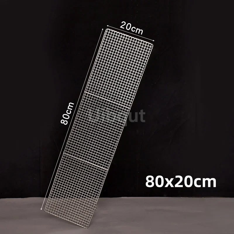 304 Stainless Steel BBQ Mesh Grill Plate, 1cm Grid, Multiple Sizes - 80x20cm