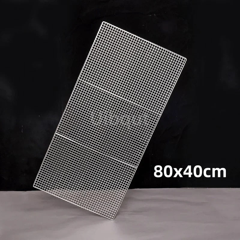 304 Stainless Steel BBQ Mesh Grill Plate, 1cm Grid, Multiple Sizes - 80x40cm