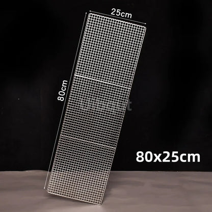 304 Stainless Steel BBQ Mesh Grill Plate, 1cm Grid, Multiple Sizes - 80x25cm