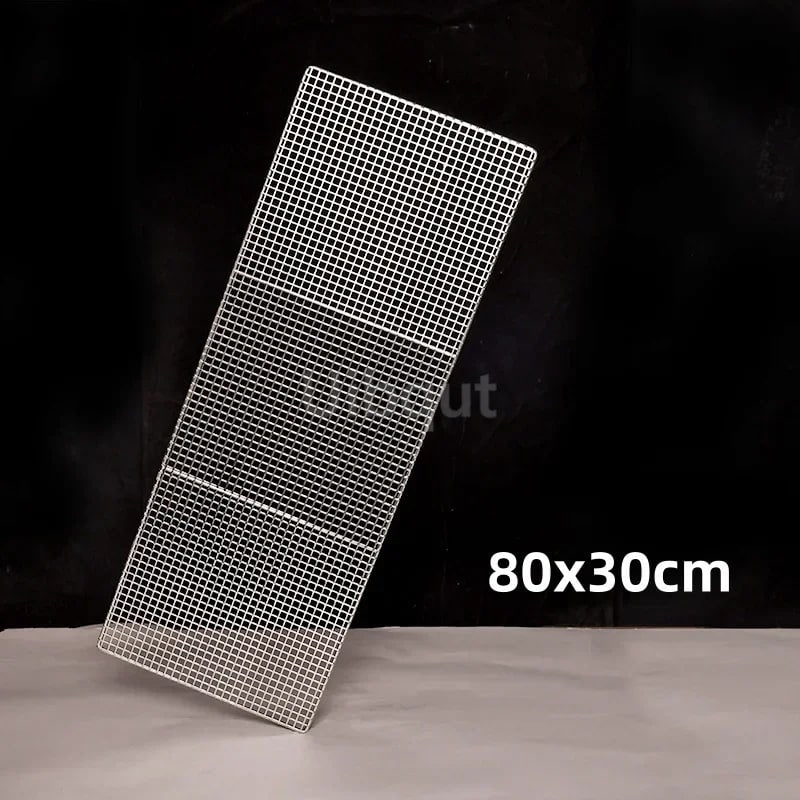 304 Stainless Steel BBQ Mesh Grill Plate, 1cm Grid, Multiple Sizes - 80x30cm