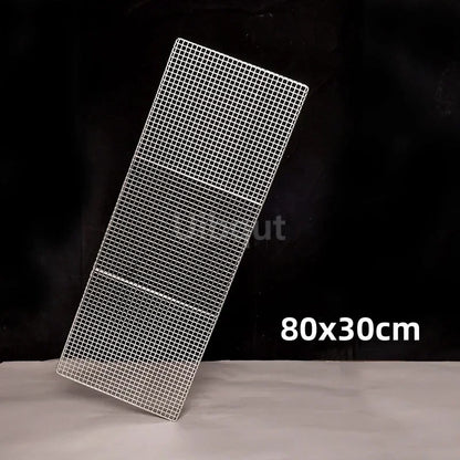 304 Stainless Steel BBQ Mesh Grill Plate, 1cm Grid, Multiple Sizes - 80x30cm