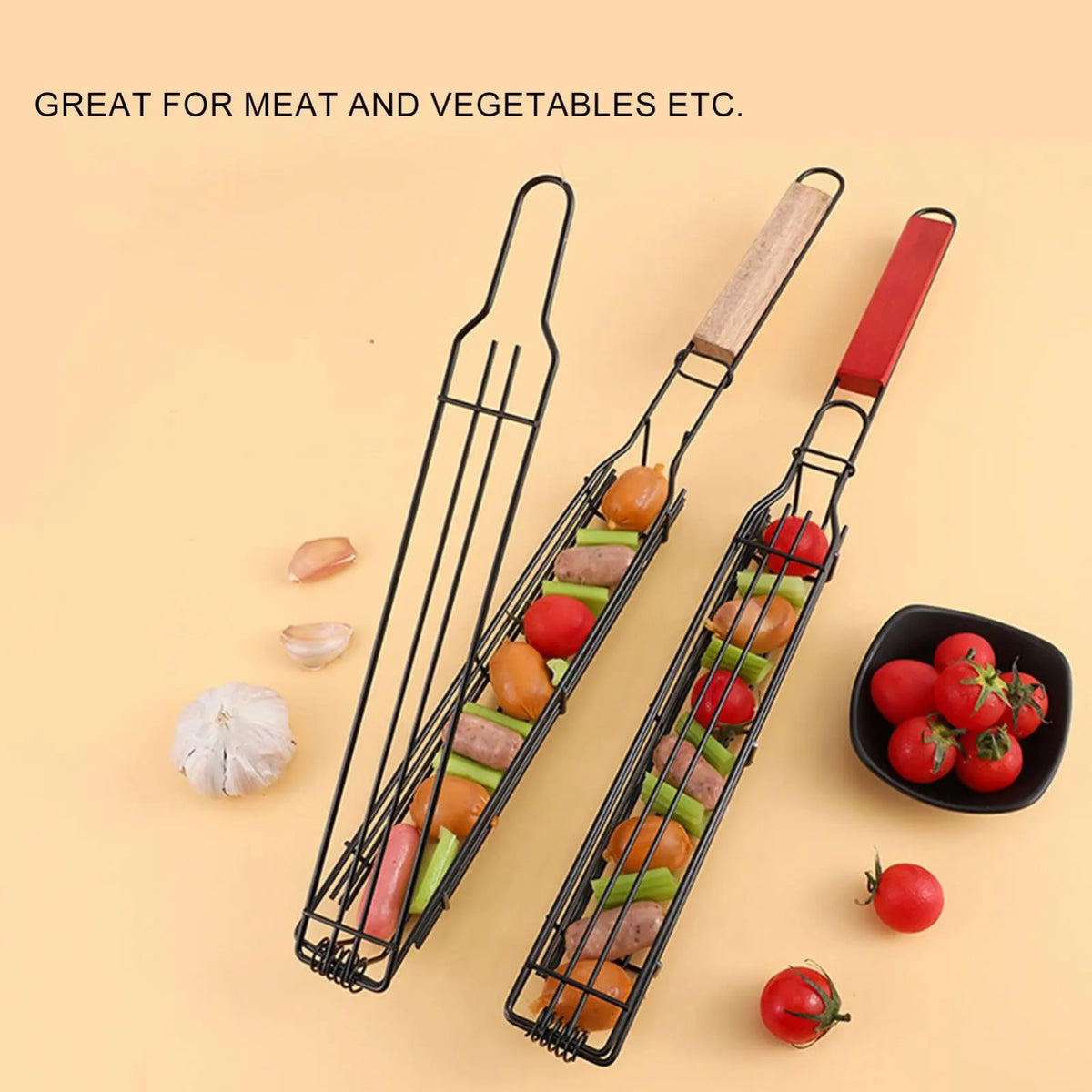 Non-Stick BBQ Grill Basket with Handle, 3 or 4 Piece Options