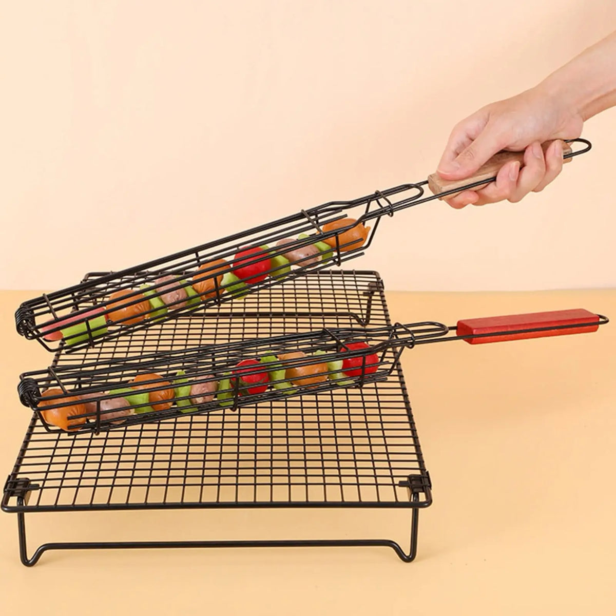 Non-Stick BBQ Grill Basket with Handle, 3 or 4 Piece Options