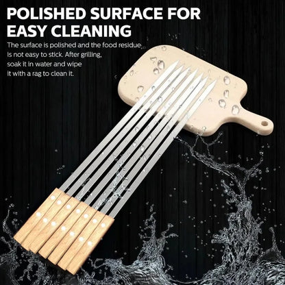 Flat Stainless Steel BBQ Skewers with Kabob Maker, 55cm, 6 or 12 Pack