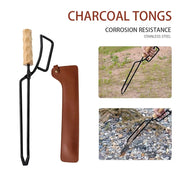 Metal Fire Tongs with Wooden Handle, Spring Action, 47 x 10 cm