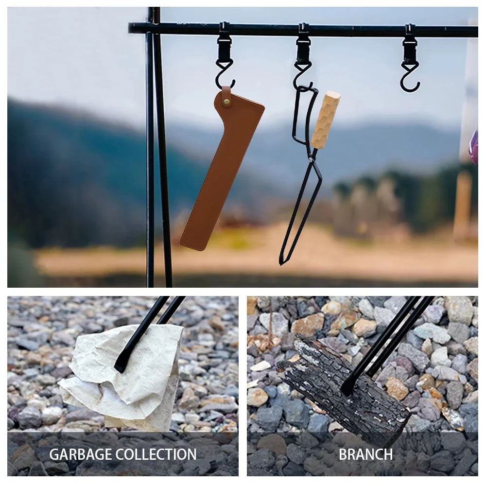 Metal Fire Tongs with Wooden Handle, Spring Action, 47 x 10 cm