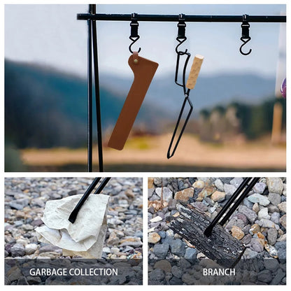 Metal Fire Tongs with Wooden Handle, Spring Action, 47 x 10 cm